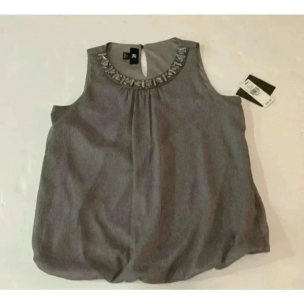 IZ Byer Women Charcoal Gray‎ Color with Rinstone Sleeveless Small Size NWT